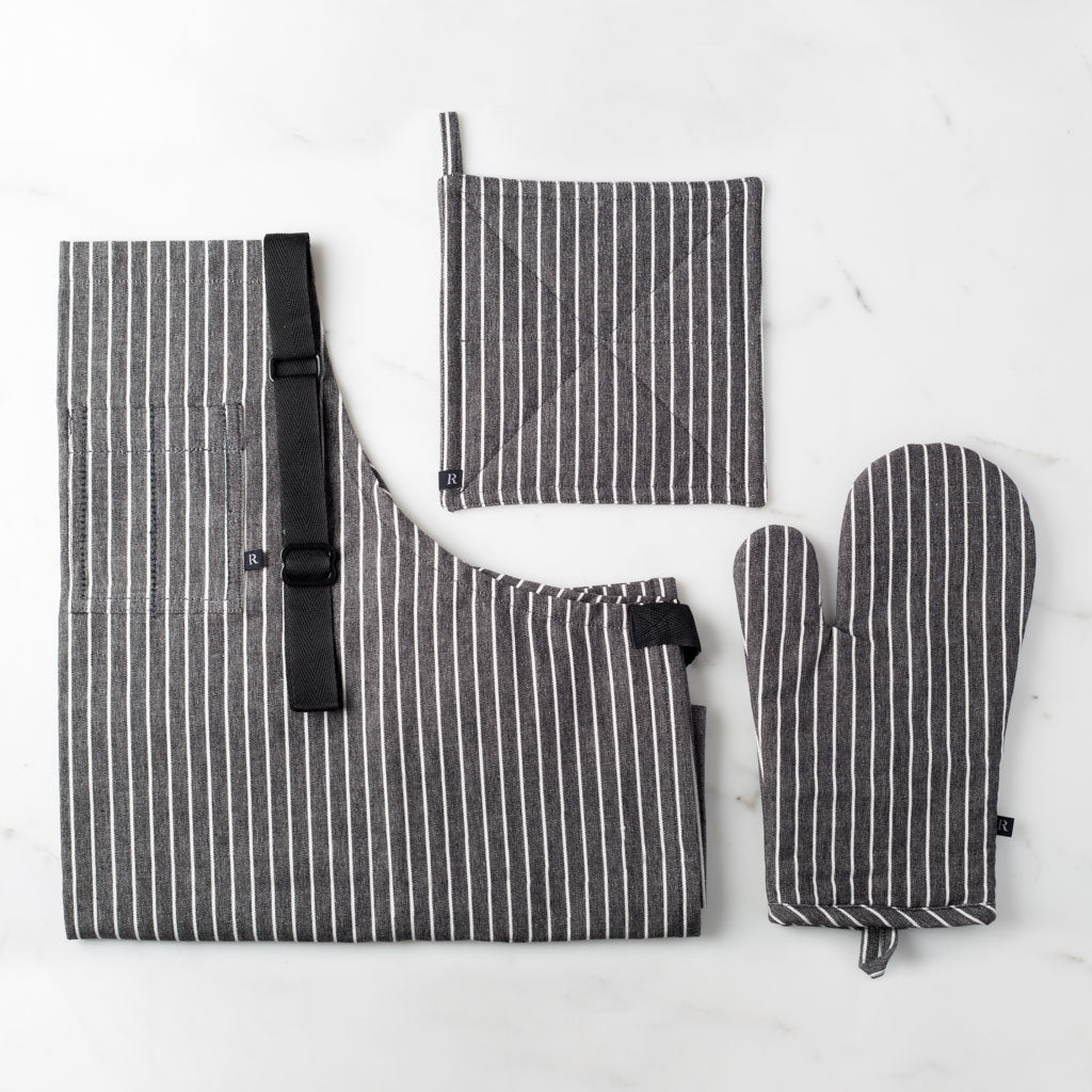 Set of 2 Dark Grey/natural Grey Narrow Striped Linen Oven Mitt Pot Holder  Oven Gloves Potholder Cooking Gloves Kitchen Gloves Grey Striped 