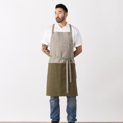 Cross-Back Chef Men's Apron, Olive Green and Tan, Two Tone, Comfortable, Restaurant Quality Unisex, Affordable