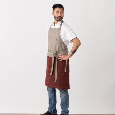 Chef Apron Men and Women, Two Tone, Tan and Burgundy Maroon Red, Classic Bib, Industry Pricing, Best Reviews, Wholesale