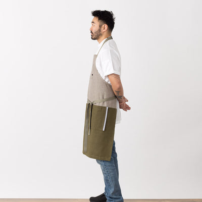 Chef Apron Two Tone, Olive Green and Tan, Classic Bib, Restaurant Industry Pricing, Cool Hip, Men, Women