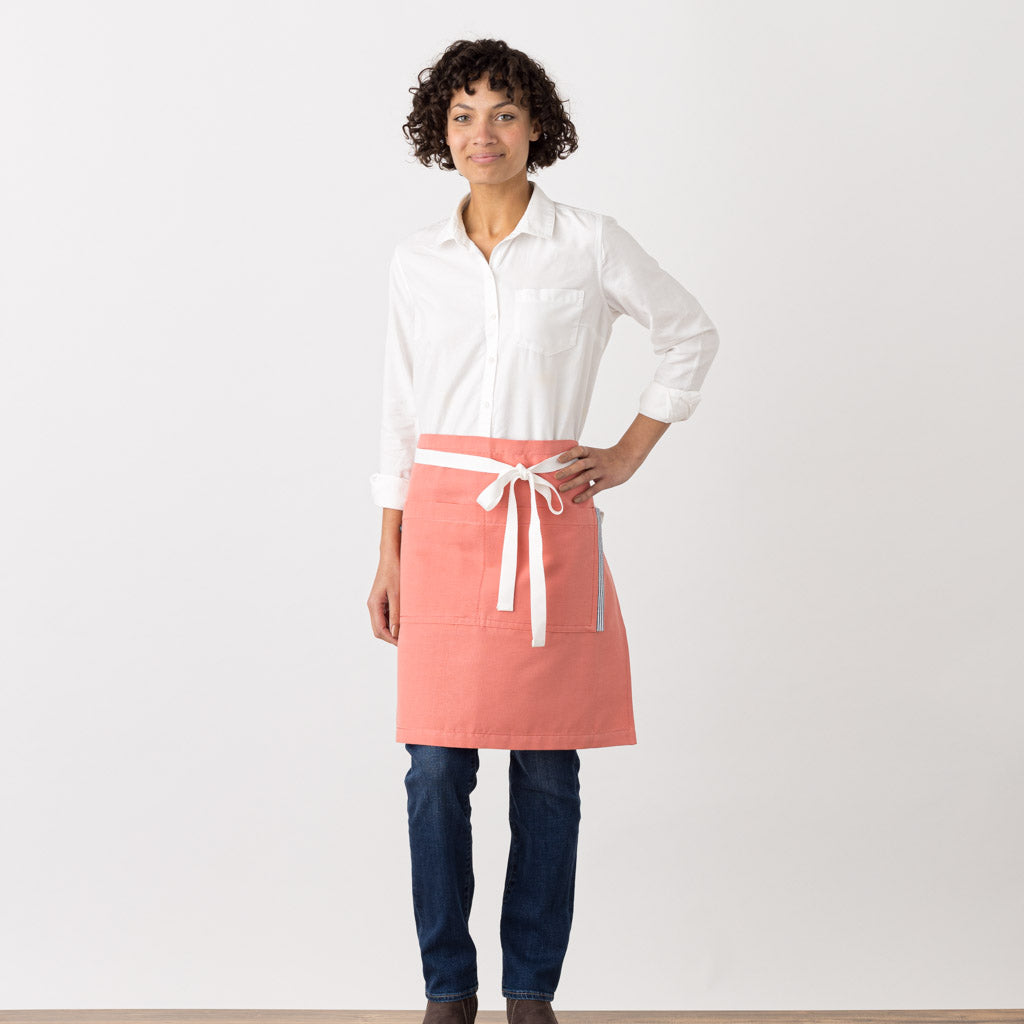 Bistro Half Apron Coral Pink Canvas Server, Waitress, Waist Apron