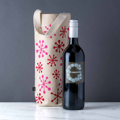 Wine Gift Tote, Canvas, Seasonal Snowflakes