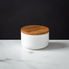 White Be Home Stoneware Salt Cellar Small Container Acacia Lid
