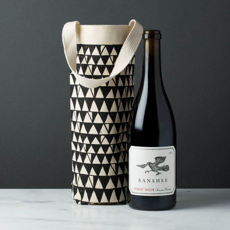 wine gift bag tote canvas retro modern print zigzag black 