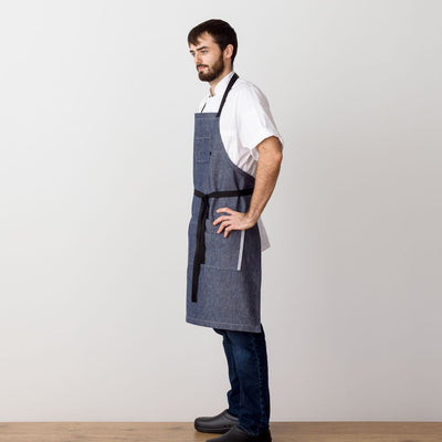 Chef 's Apron, Blue Denim with Black Straps, Men or Women-The Reluctant Trading Experiment, side view
