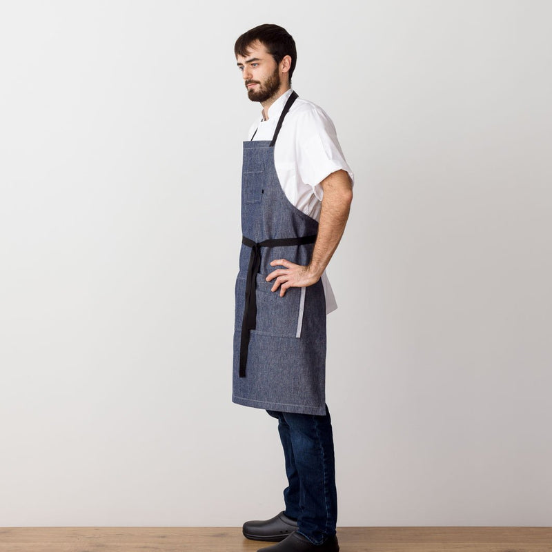 Chef 's Apron, Blue Denim with Black Straps, Front view, Men or Women-The Reluctant Trading Experiment