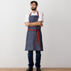 Chef's Apron, Blue Denim with Red Straps, Men or Women-The Reluctant Trading Experiment, model 2