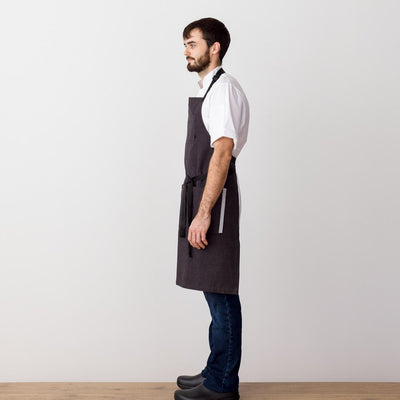 Chef's Apron, Charcoal with Black Straps, Men or Women-Reluctant Trading, model side view