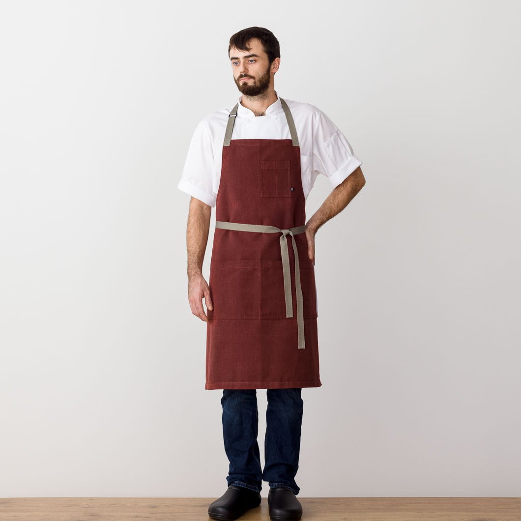 Chef's Apron, Maroon with Tan Straps, Men or Women, Dark Red-Reluctant Trading