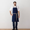 Chef's Apron, Navy with Tan Straps, Men or Women, professional, front view-The Reluctant Trading Experiment