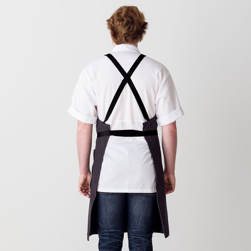 Cross-Back Chef Apron, Charcoal with Black Straps, Men and Women-[Reluctant Trading Experiment]-Standard Cross-Back - 34”L x 30”W