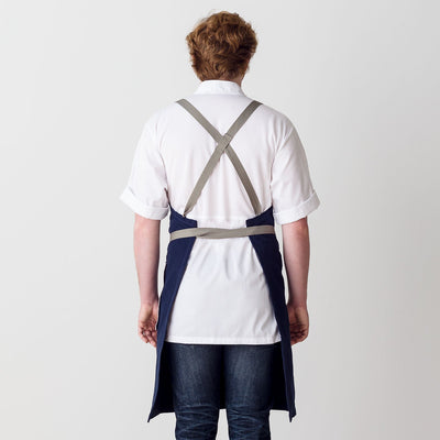 Cross-Back Chef Apron, Navy with Tan Straps, Men and Women-[Reluctant Trading Experiment]-