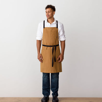 Cross-Back Chef Apron, Ochre with Black Straps, Men and Women-[Reluctant Trading Experiment]-Standard Cross-Back - 34”L x 30”W