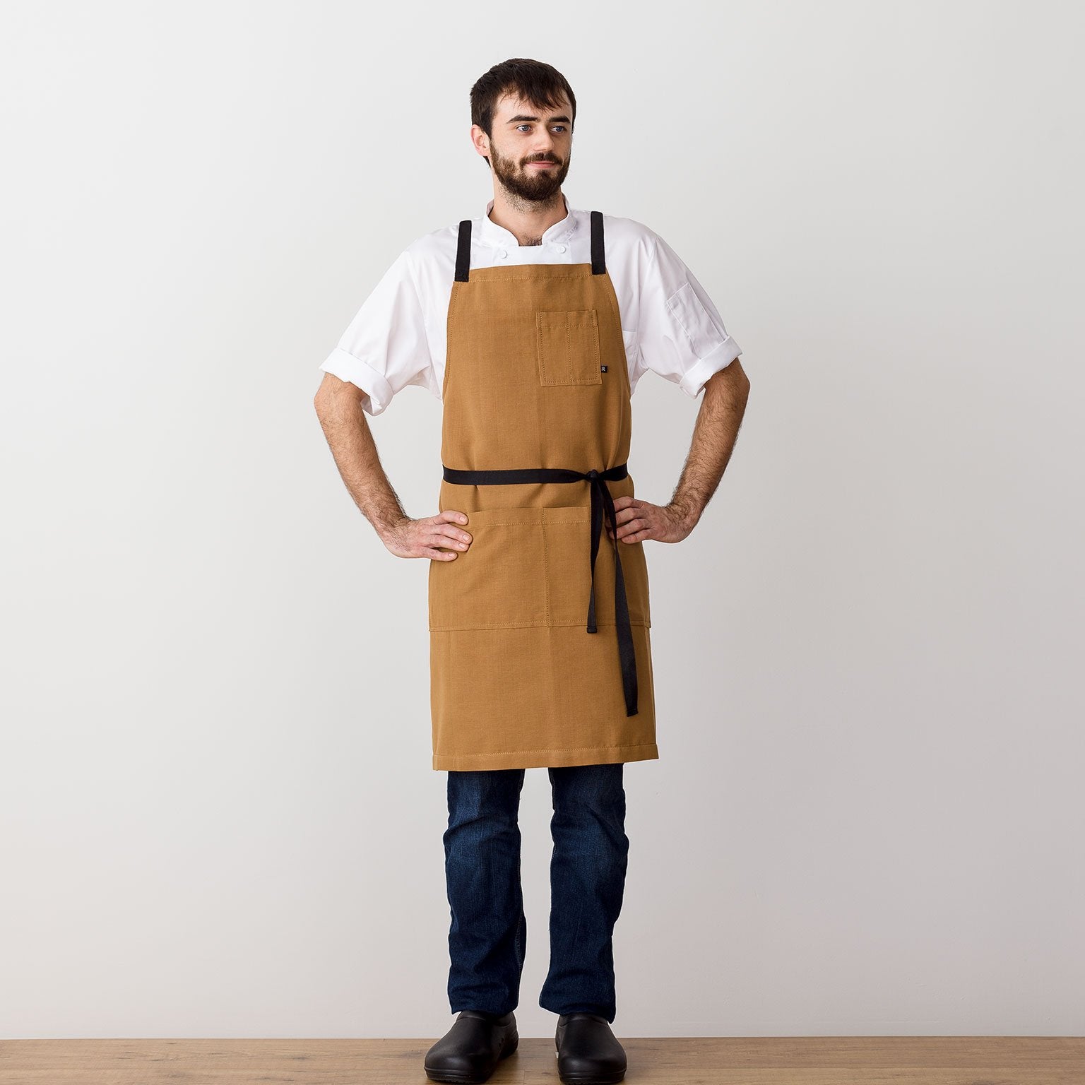 Cross-Back Chef Apron, Ochre with Black Straps, Men and Women-[Reluctant Trading Experiment]-