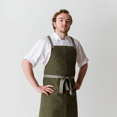 Cross-Back Chef Apron, Olive with Tan Straps, Men and Women-[Reluctant Trading Experiment]-