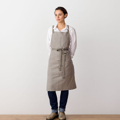 Cross-Back Chef Apron, Tan with Tan Straps, Men and Women-[Reluctant Trading Experiment]-Standard Cross-Back - 34”L x 30”W