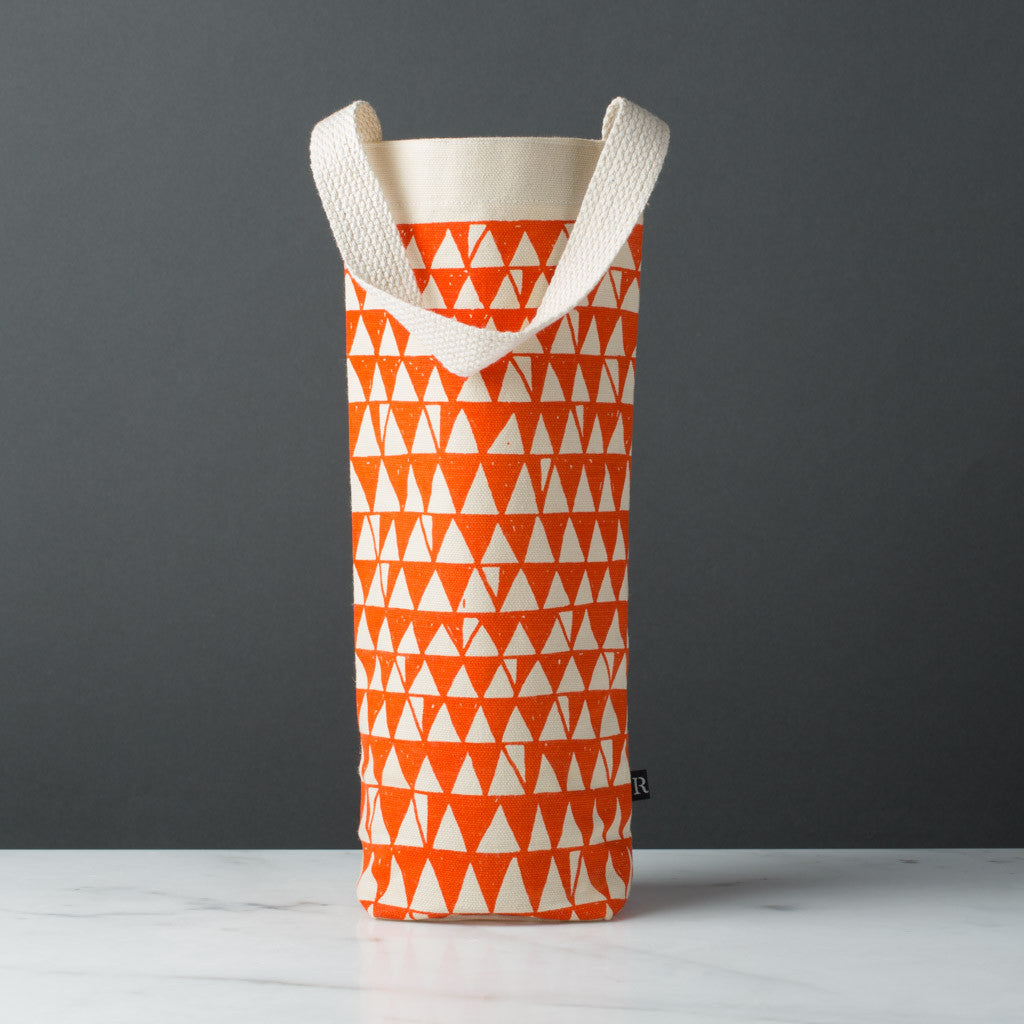 wine gift bag tote canvas retro modern print zigzag orange